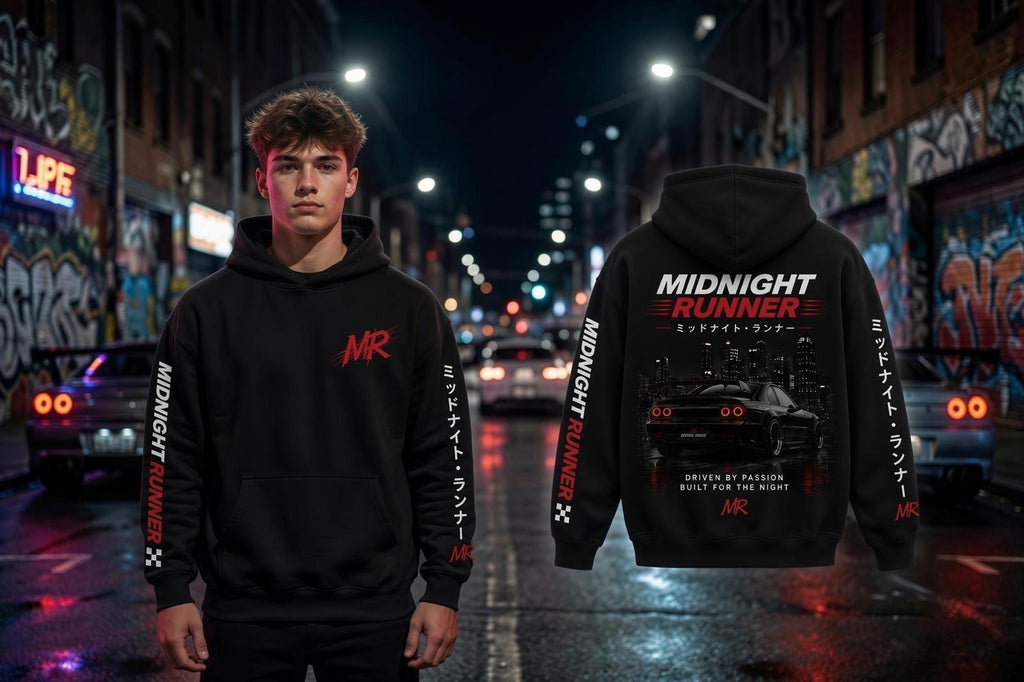 MIDNIGHT RUNNER - Street Racing Hoodie - BLACK