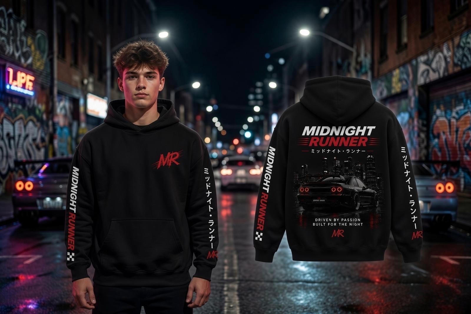 MIDNIGHT RUNNER - Street Racing Hoodie - BLACK
