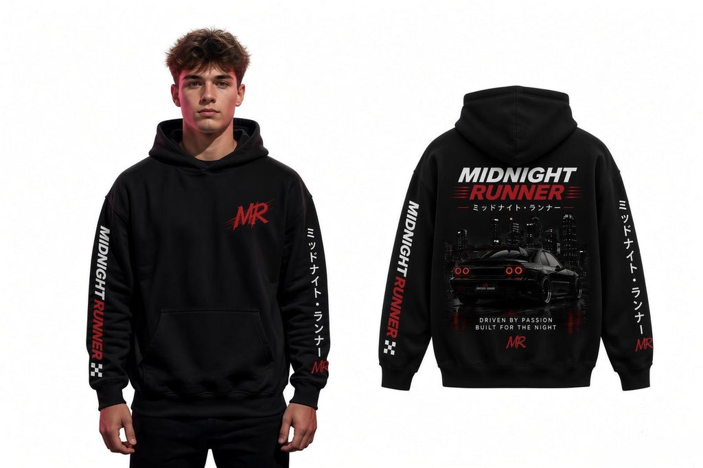 MIDNIGHT RUNNER - Street Racing Hoodie - BLACK