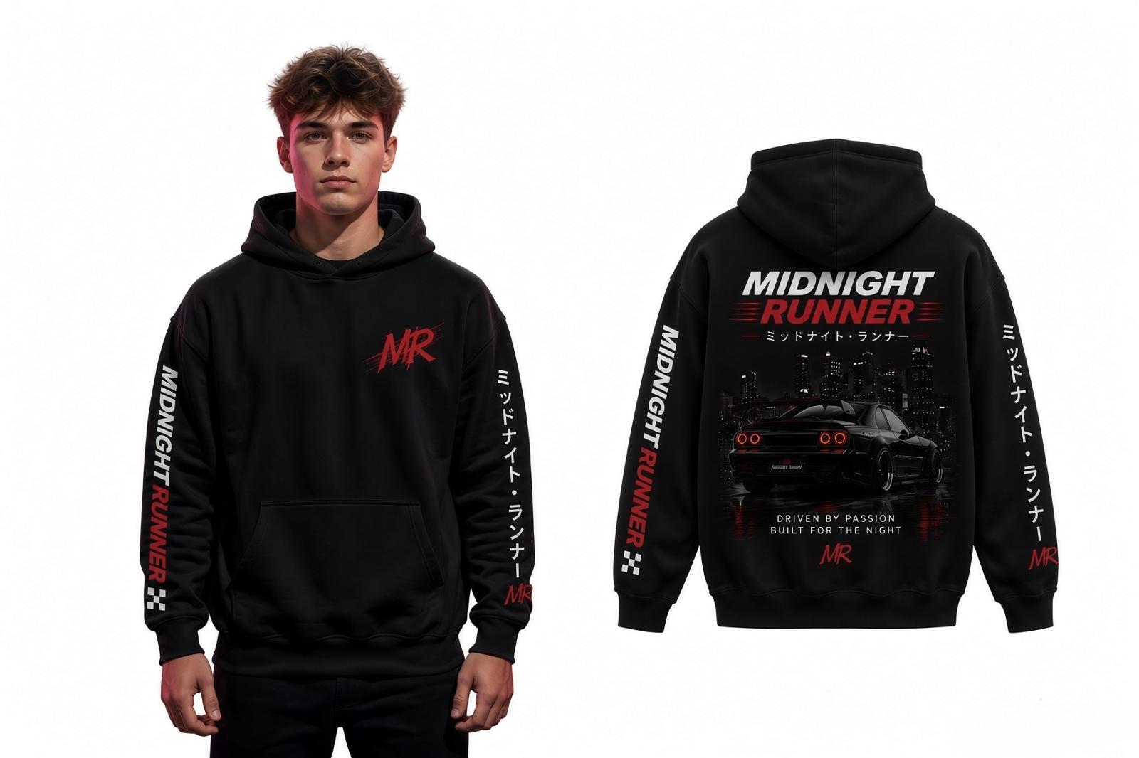 MIDNIGHT RUNNER - Street Racing Hoodie - BLACK