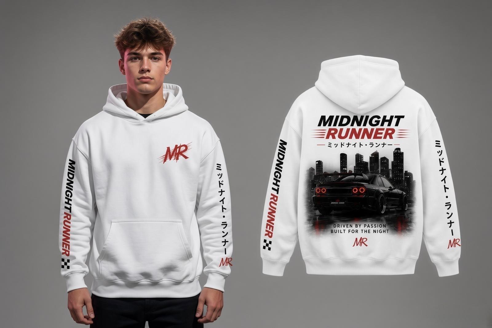 MIDNIGHT RUNNER - Street Racing Hoodie - WHITE