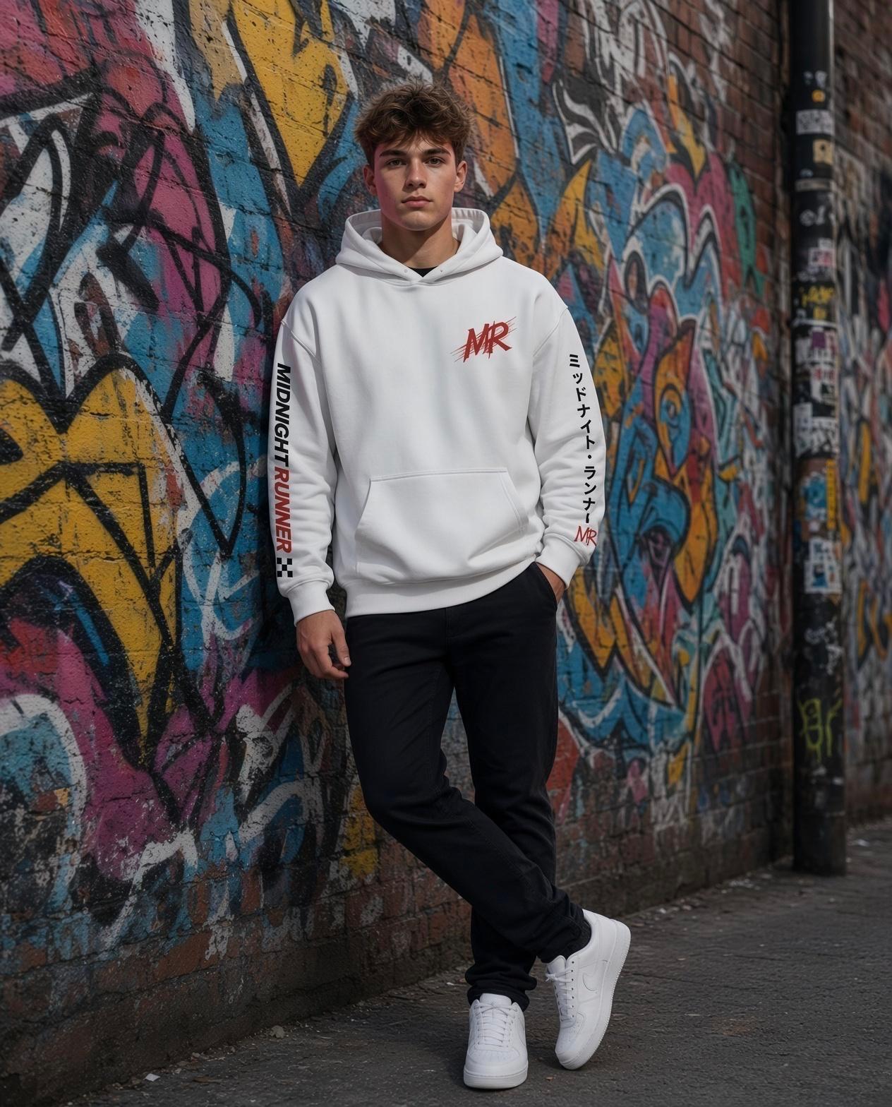 MIDNIGHT RUNNER - Street Racing Hoodie - WHITE