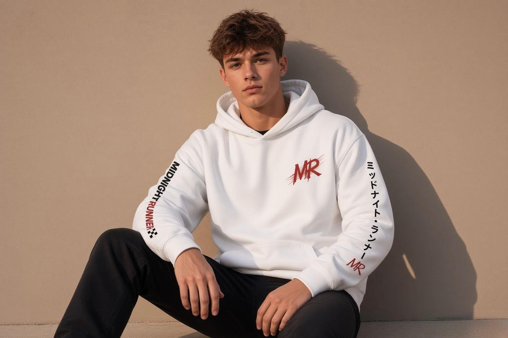 MIDNIGHT RUNNER - Street Racing Hoodie - WHITE